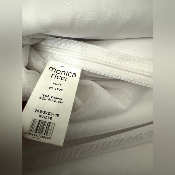 Monica Ricci White V-Neck Sleeveless Midi Dress with Tan Waist Sash - Picture 8 of 8